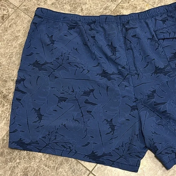 Tommy Bahama Dark Blue Leaf Pattern Swim Trunks - Picture 11 of 14